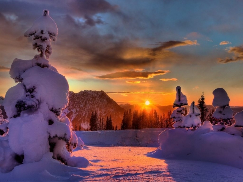 Скачать картинку Снег, Закат, Зима, Пейзаж в телефон бесплатно.