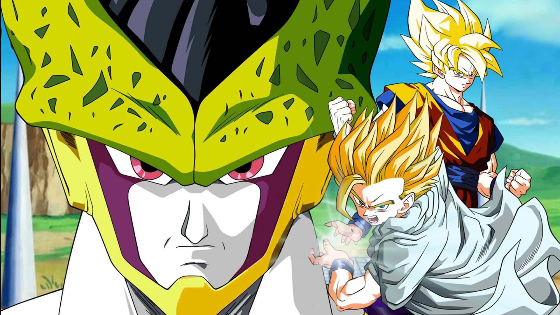 Download mobile wallpaper Anime, Dragon Ball Z, Dragon Ball, Goku, Gohan (Dragon Ball), Cell (Dragon Ball) for free.