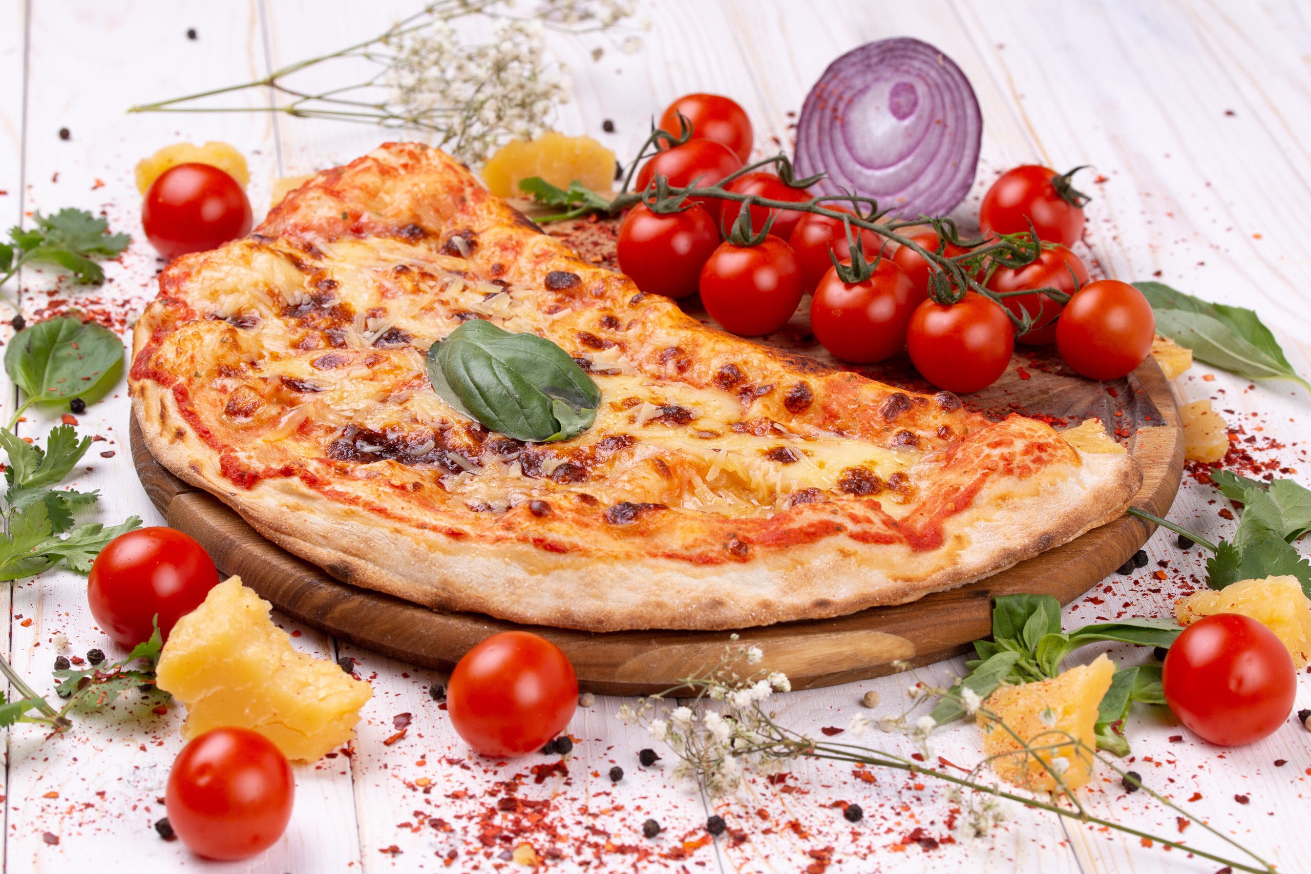 Download mobile wallpaper Food, Pizza, Still Life, Tomato for free.