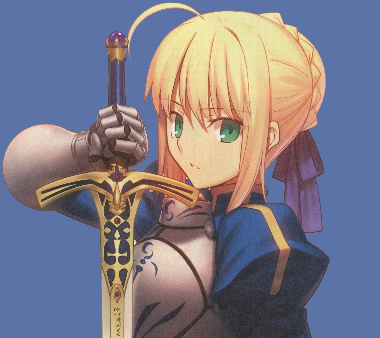 anime, fate/stay night, excalibur, saber (fate series), blonde, green eyes, short hair, fate series