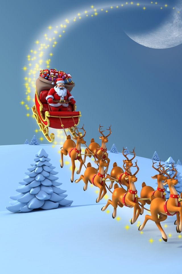 Скачати мобільні шпалери Різдво, Свято, Сани, Санта, Північний Олень безкоштовно.