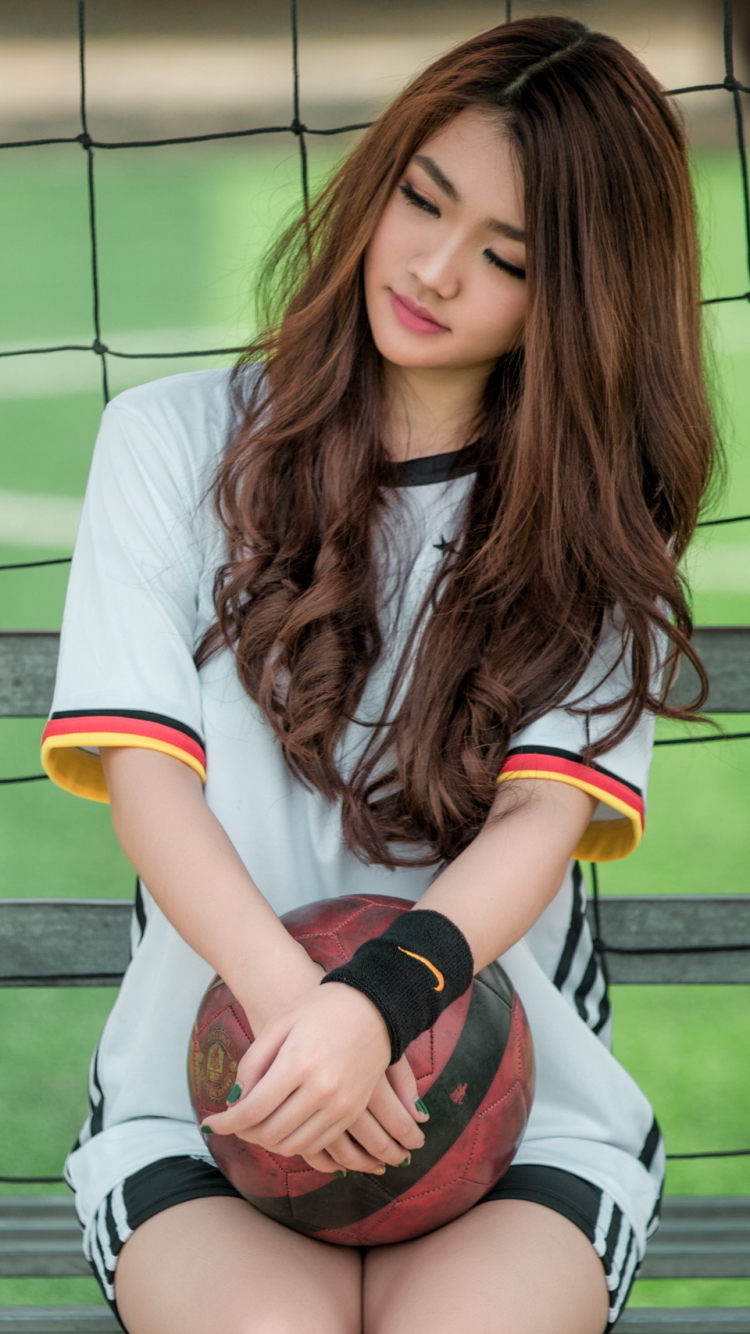 Download mobile wallpaper Brunette, Oriental, Model, Women, Asian, Soccer for free.