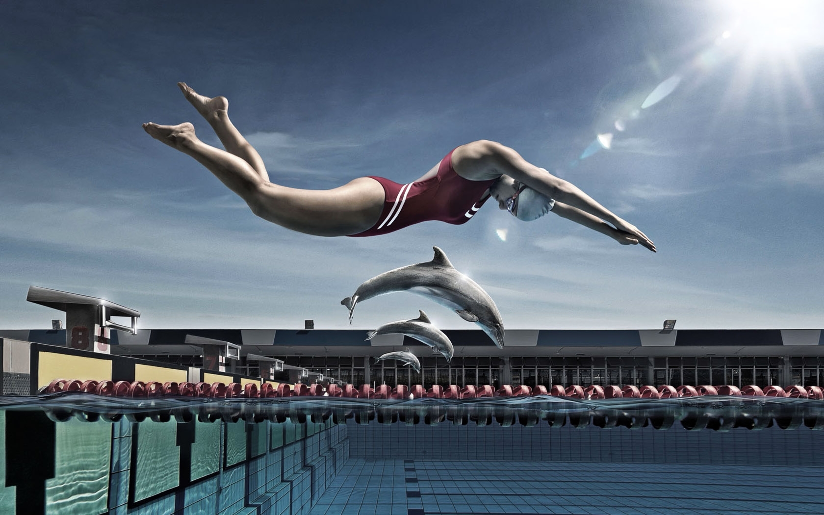 vertical wallpaper swimming, funny, sports, people, blue