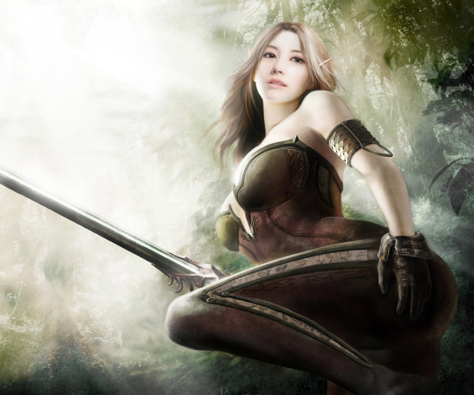 Download mobile wallpaper Fantasy, Blonde, Elf, Sword, Woman Warrior for free.