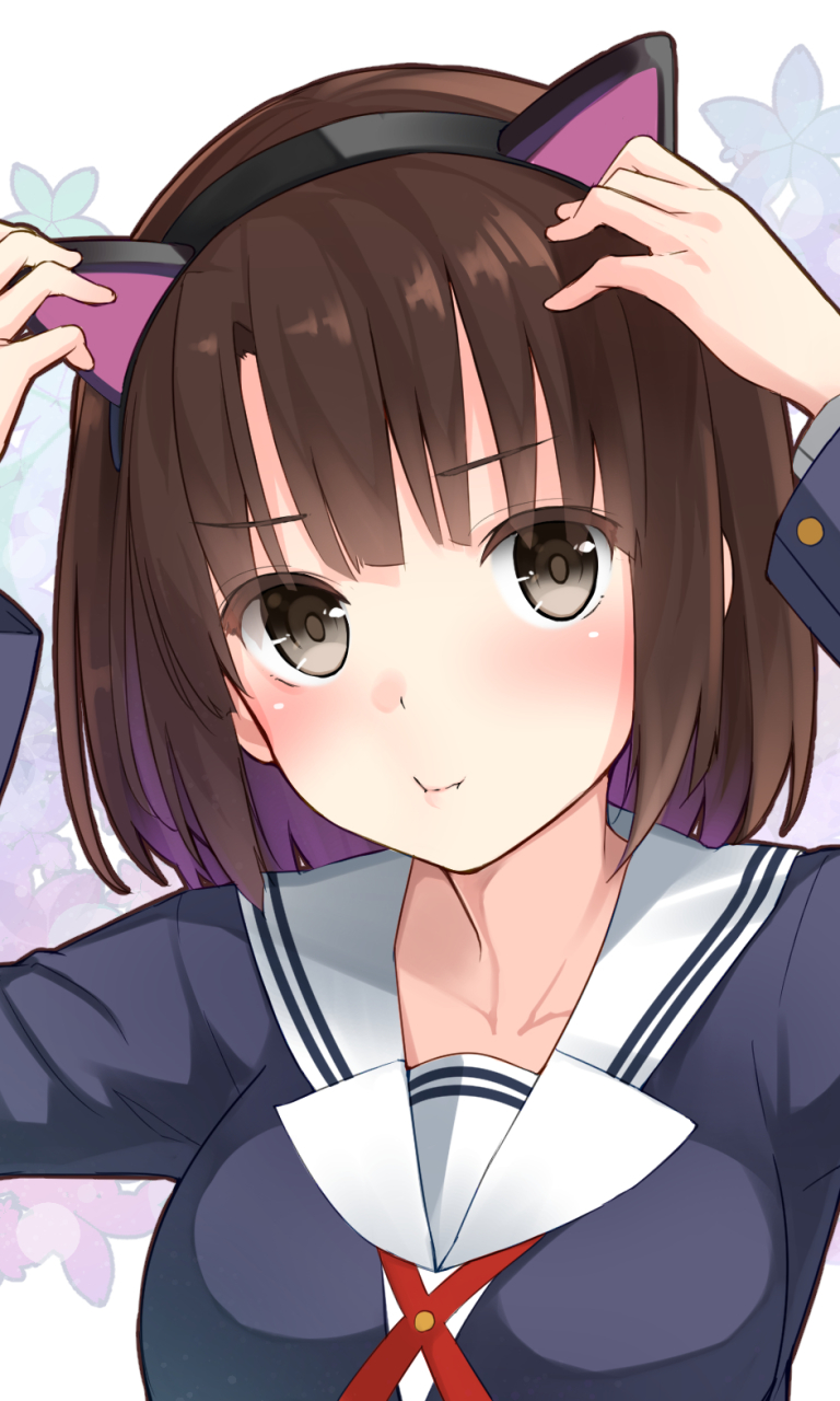 Download mobile wallpaper Anime, Headband, Blush, School Uniform, Brown Eyes, Brown Hair, Short Hair, Animal Ears, Saekano: How To Raise A Boring Girlfriend, Megumi Katō for free.