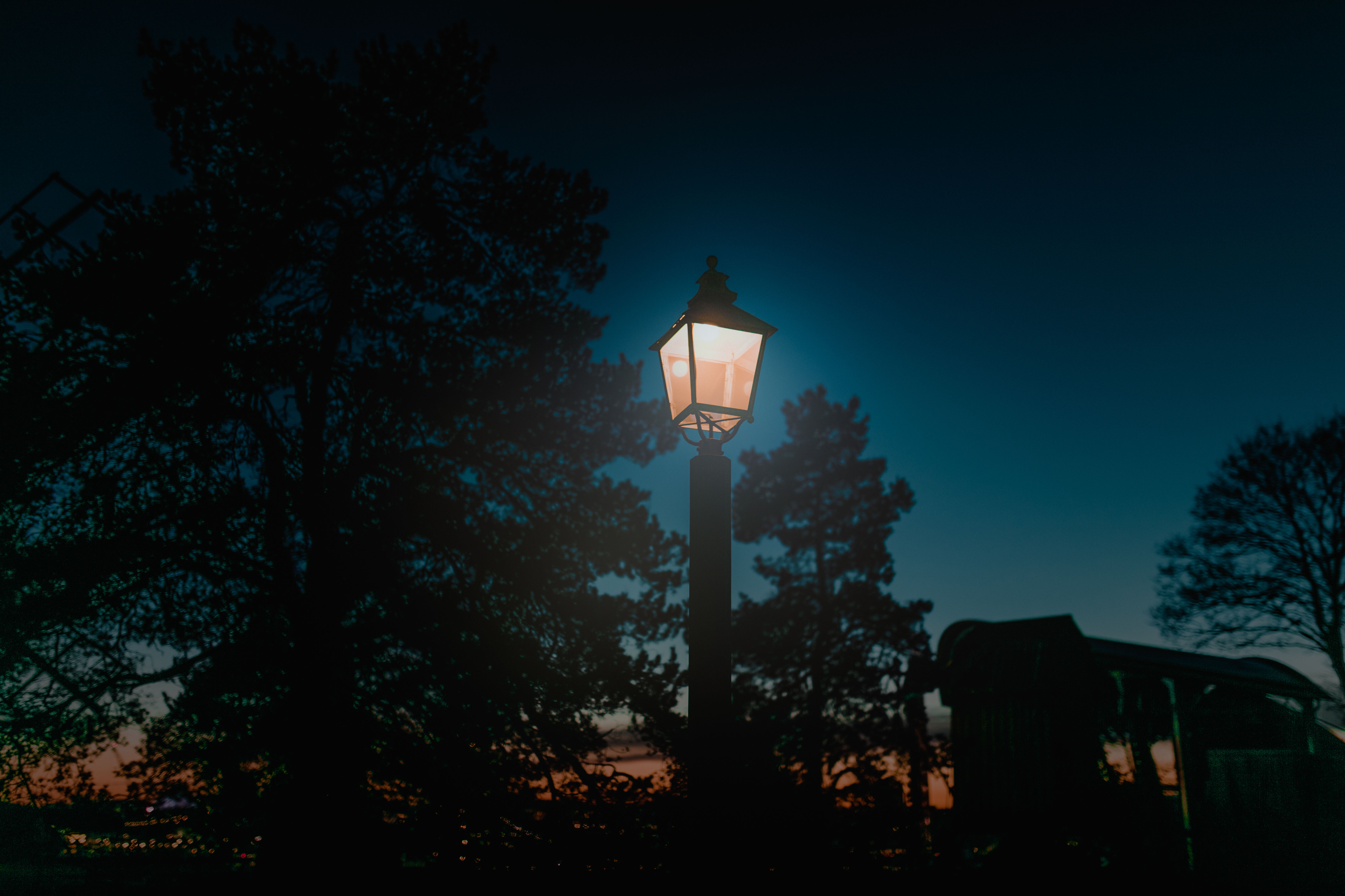night, lamp, nature, shine, light, lantern, pillar, post UHD
