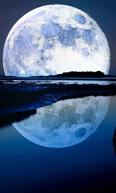 Download mobile wallpaper Moon, Horizon, Lake, Reflection, Earth for free.