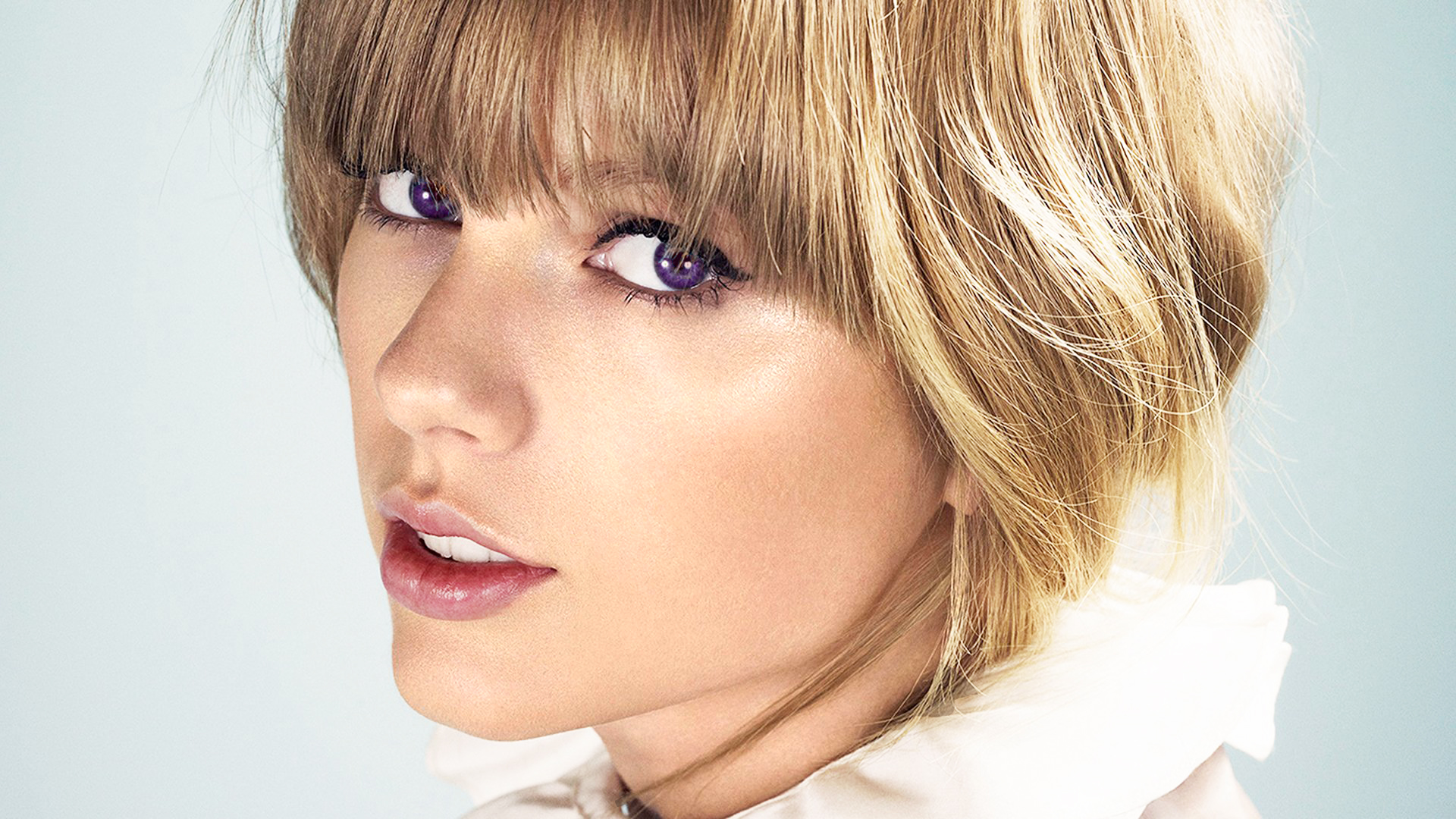 Laden Sie das Musik, Nahansicht, Photoshop, Sänger, Gesicht, Blaue Augen, Blondinen, Lila Augen, Taylor Swift-Bild kostenlos auf Ihren PC-Desktop herunter