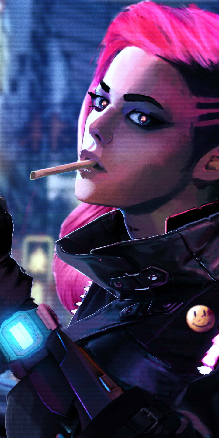 Download mobile wallpaper Cyberpunk, Sci Fi, Pink Hair, Woman Warrior for free.