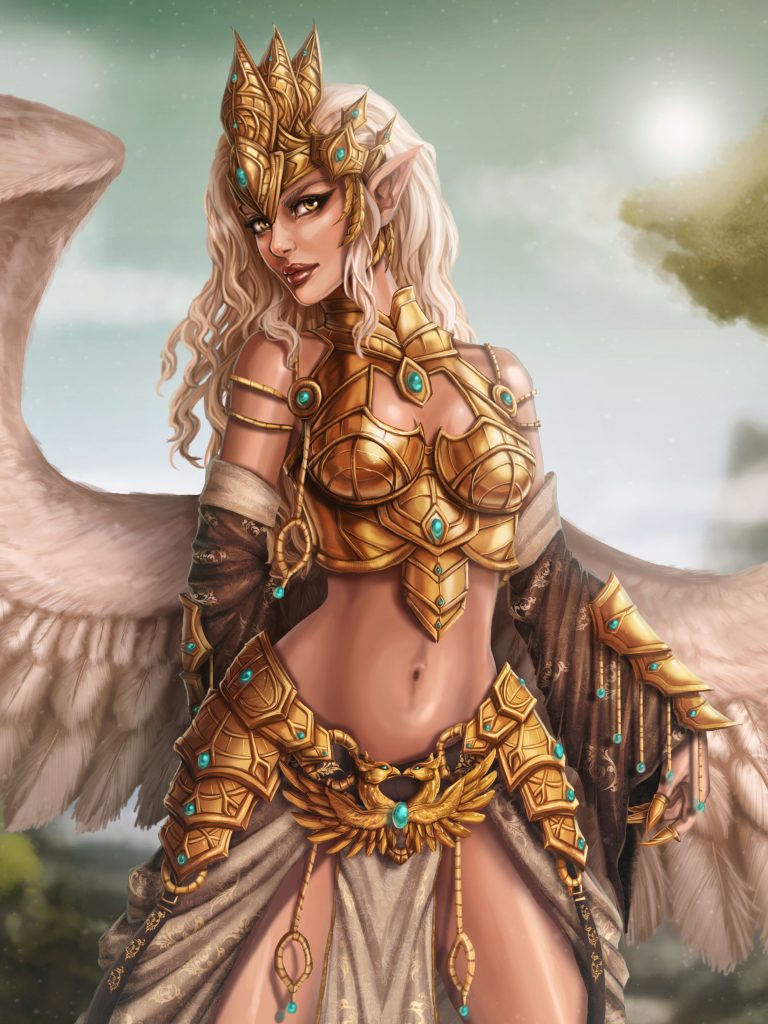 Download mobile wallpaper Fantasy, Crown, Wings, Angel, Blonde, Armor, Pointed Ears, Angel Warrior for free.