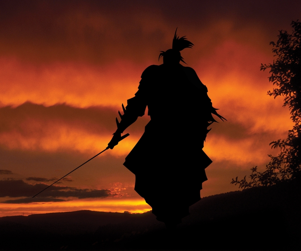 Laden Sie das Fantasie, Schatten, Krieger, Samurai, Sonnenuntergang-Bild kostenlos auf Ihren PC-Desktop herunter