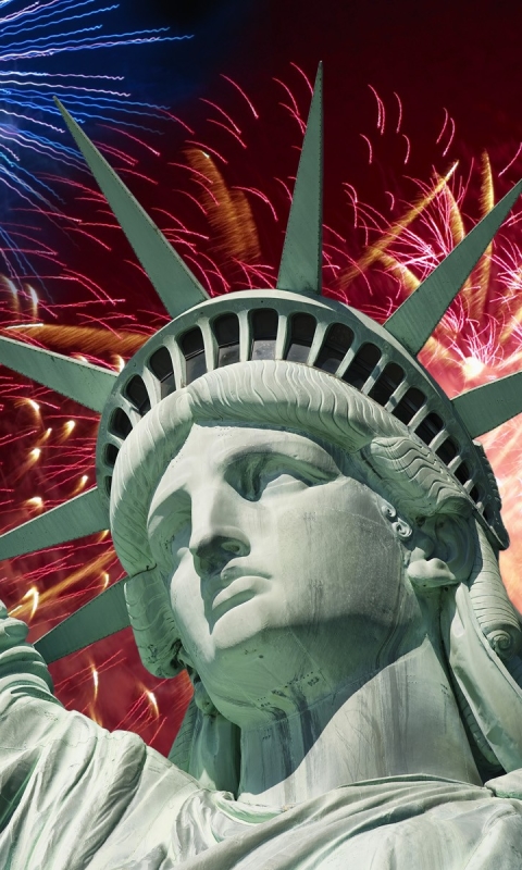 1375930 скачать обои праздничные, 4 июля, статуя свободы, фейерверк, фейверки, патриотический - заставки и картинки бесплатно