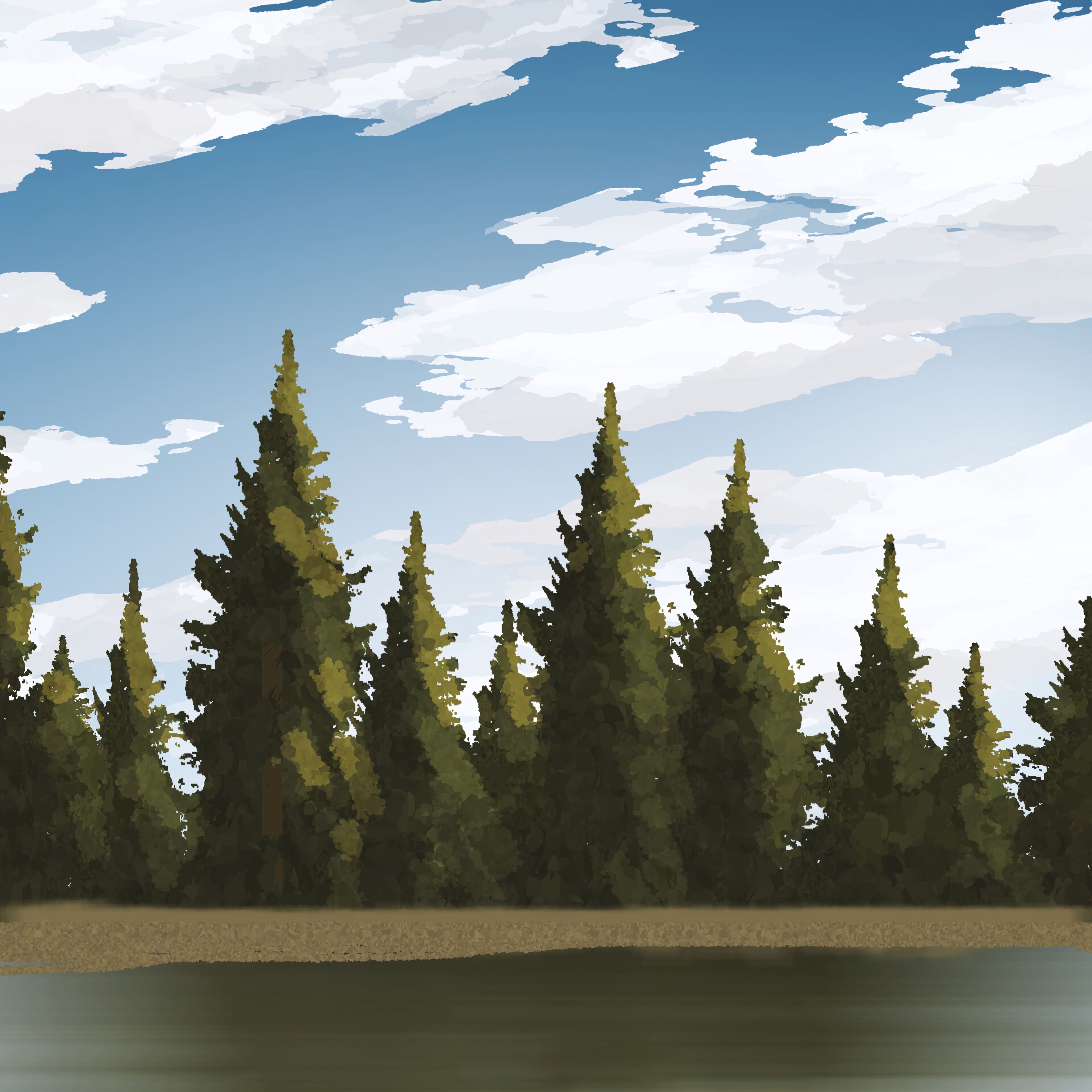 Laden Sie das Bäume, See, Fir, Fichte, Kunst, Wald-Bild kostenlos auf Ihren PC-Desktop herunter