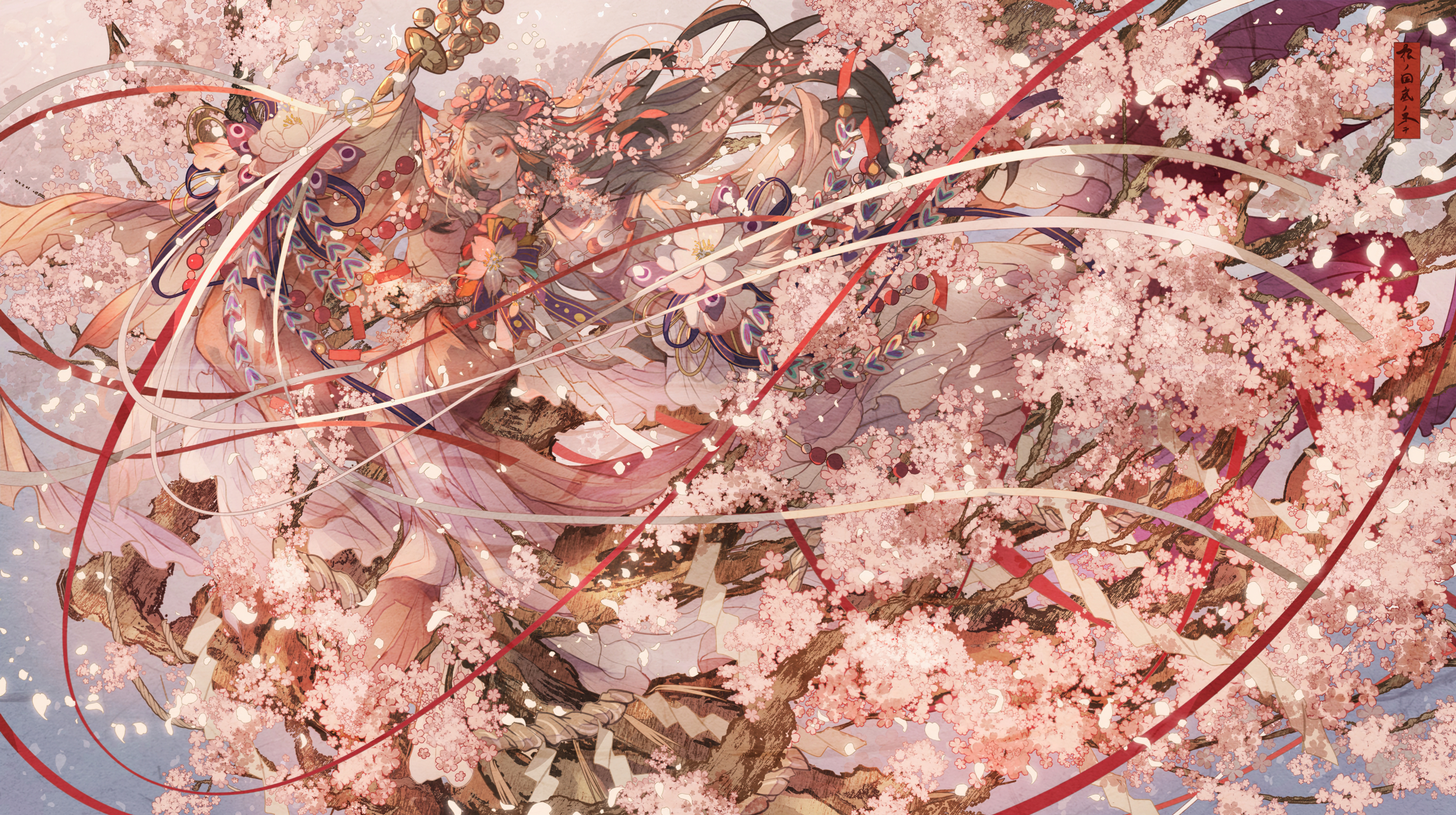 無料モバイル壁紙女の子, 桜の花, 長い髪, アニメをダウンロードします。