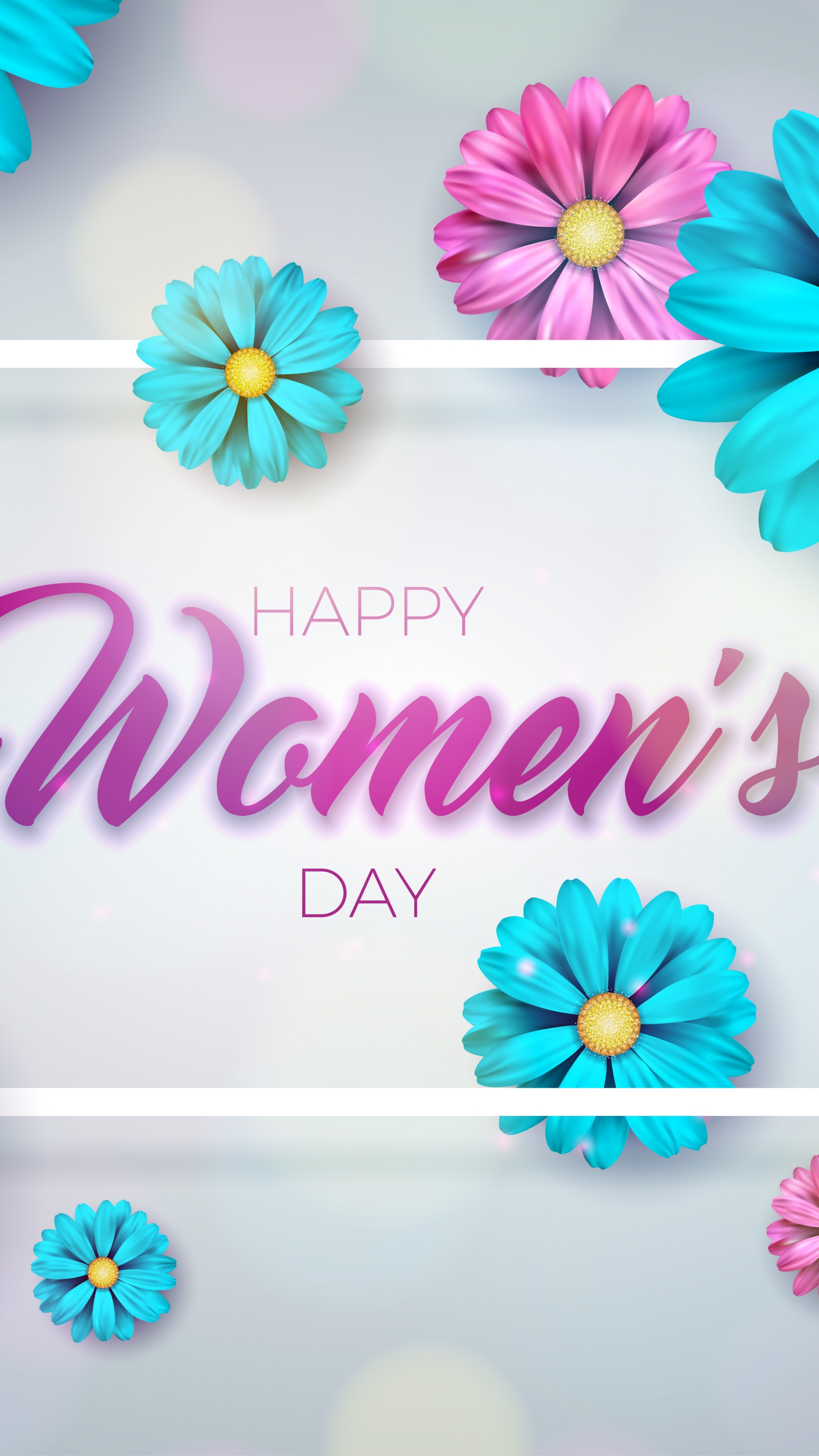 Download mobile wallpaper Holiday, Pink Flower, Blue Flower, Women's Day, Happy Women's Day for free.