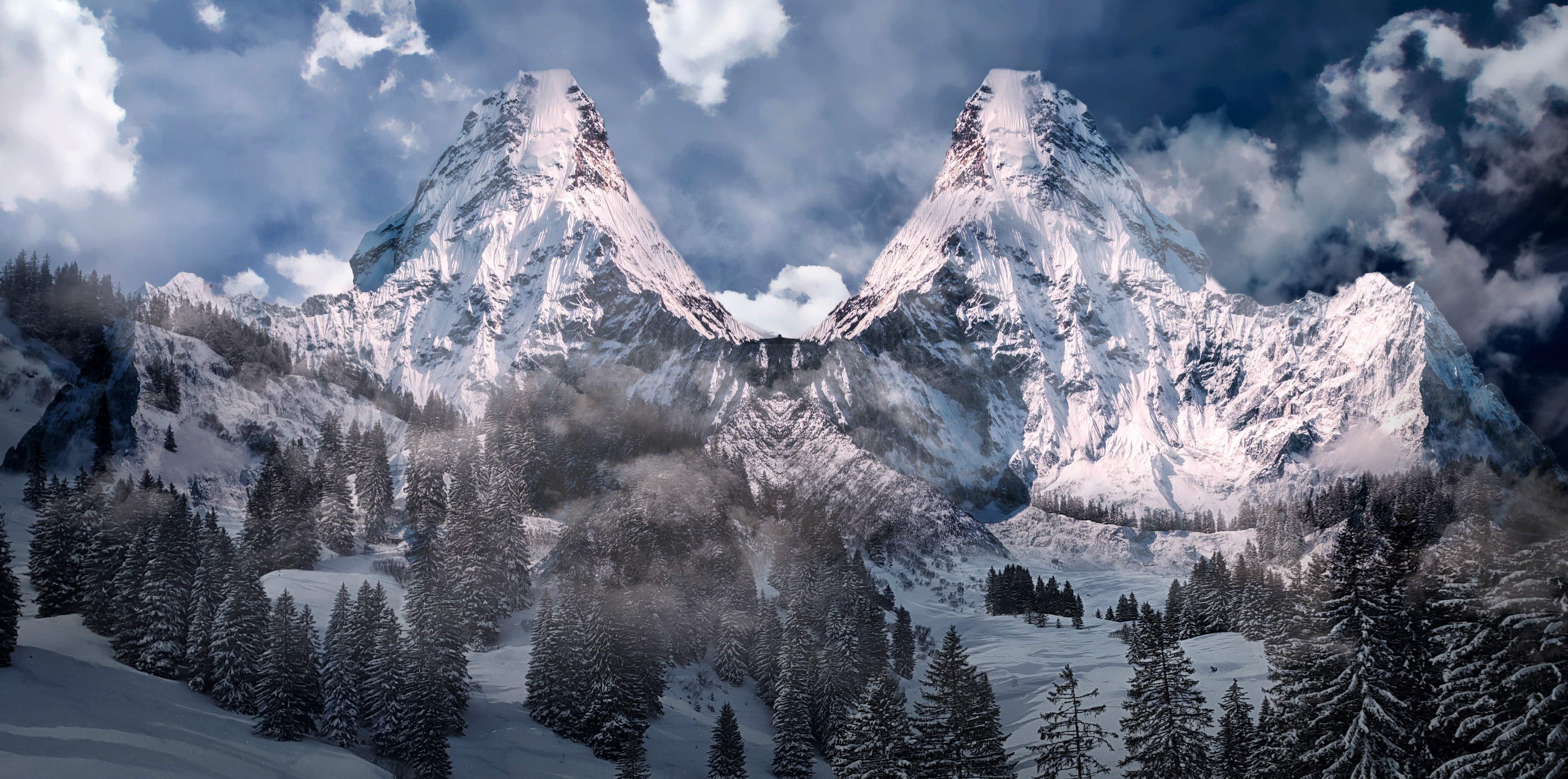 Free download wallpaper Winter, Mountains, Mountain, Forest, Earth on your PC desktop