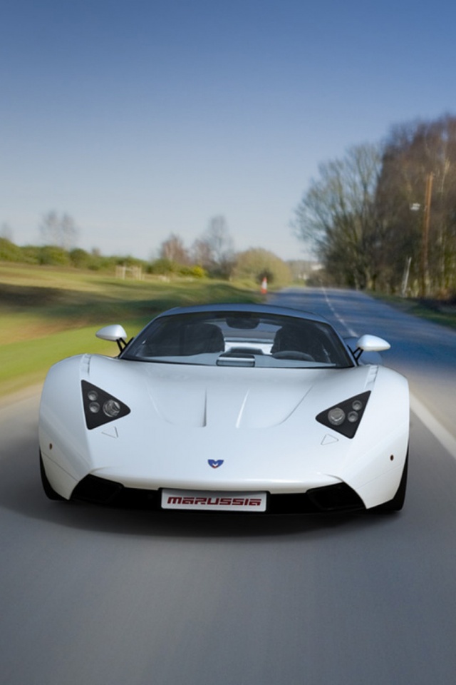Download mobile wallpaper Road, Marussia, Vehicles, White Car for free.