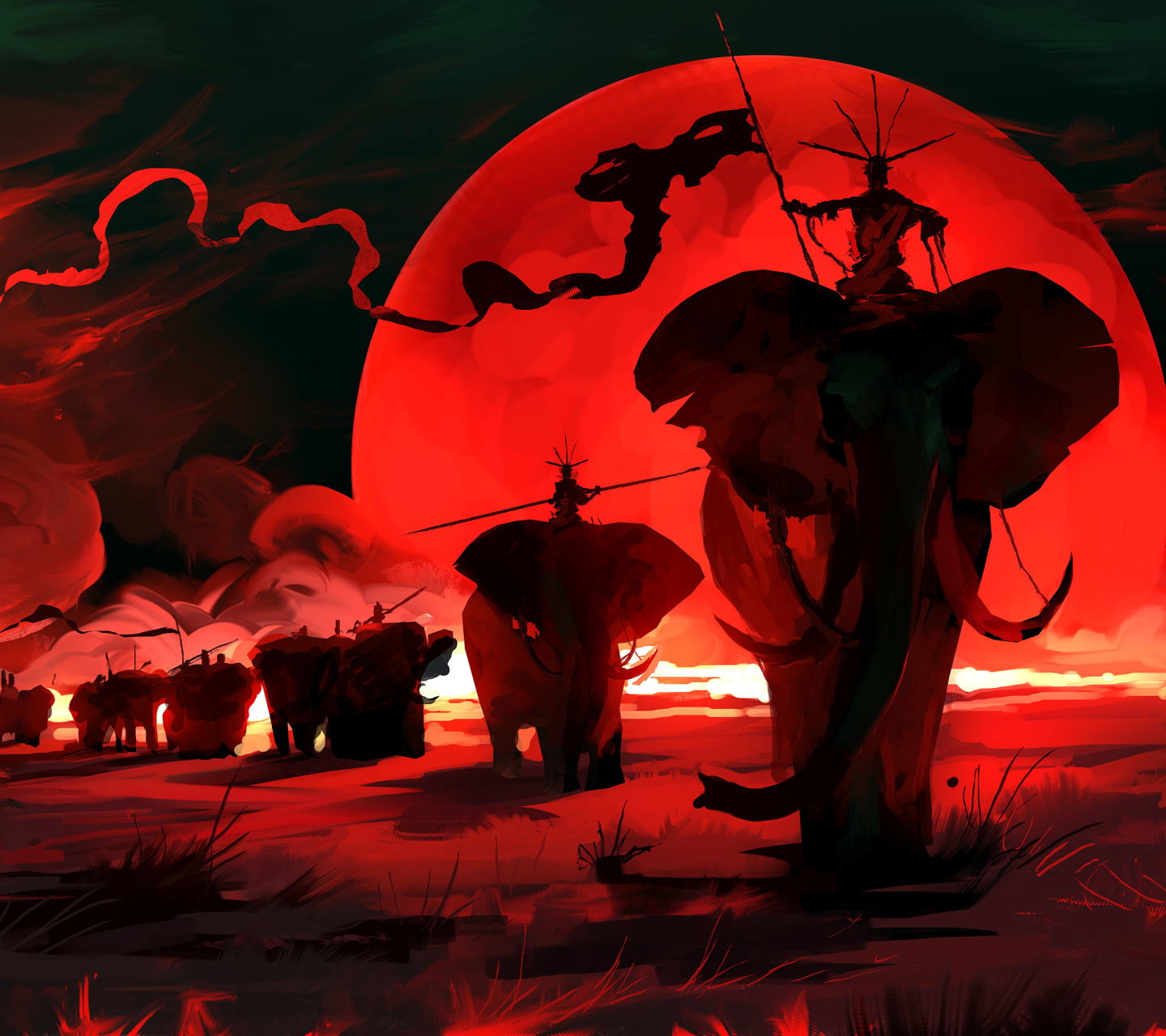Free download wallpaper Fantasy, Moon, Dark, Elephant on your PC desktop