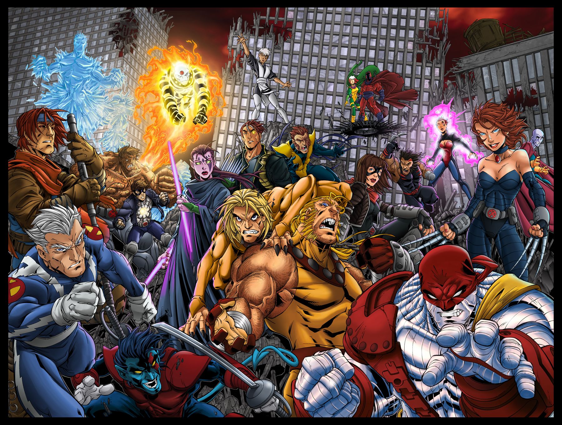 comics, age of apocalypse, gambit (marvel comics), nightcrawler (marvel comics), sabertooth, wolverine, x 23