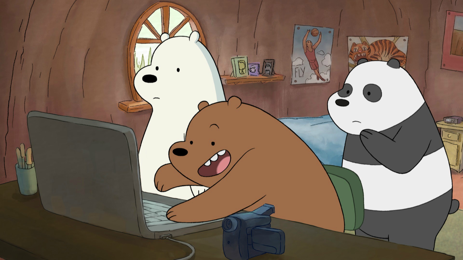 877846 Bild herunterladen fernsehserien, we bare bears bären wie wir, bär, karikatur, laptop, panda, poster - Hintergrundbilder und Bildschirmschoner kostenlos
