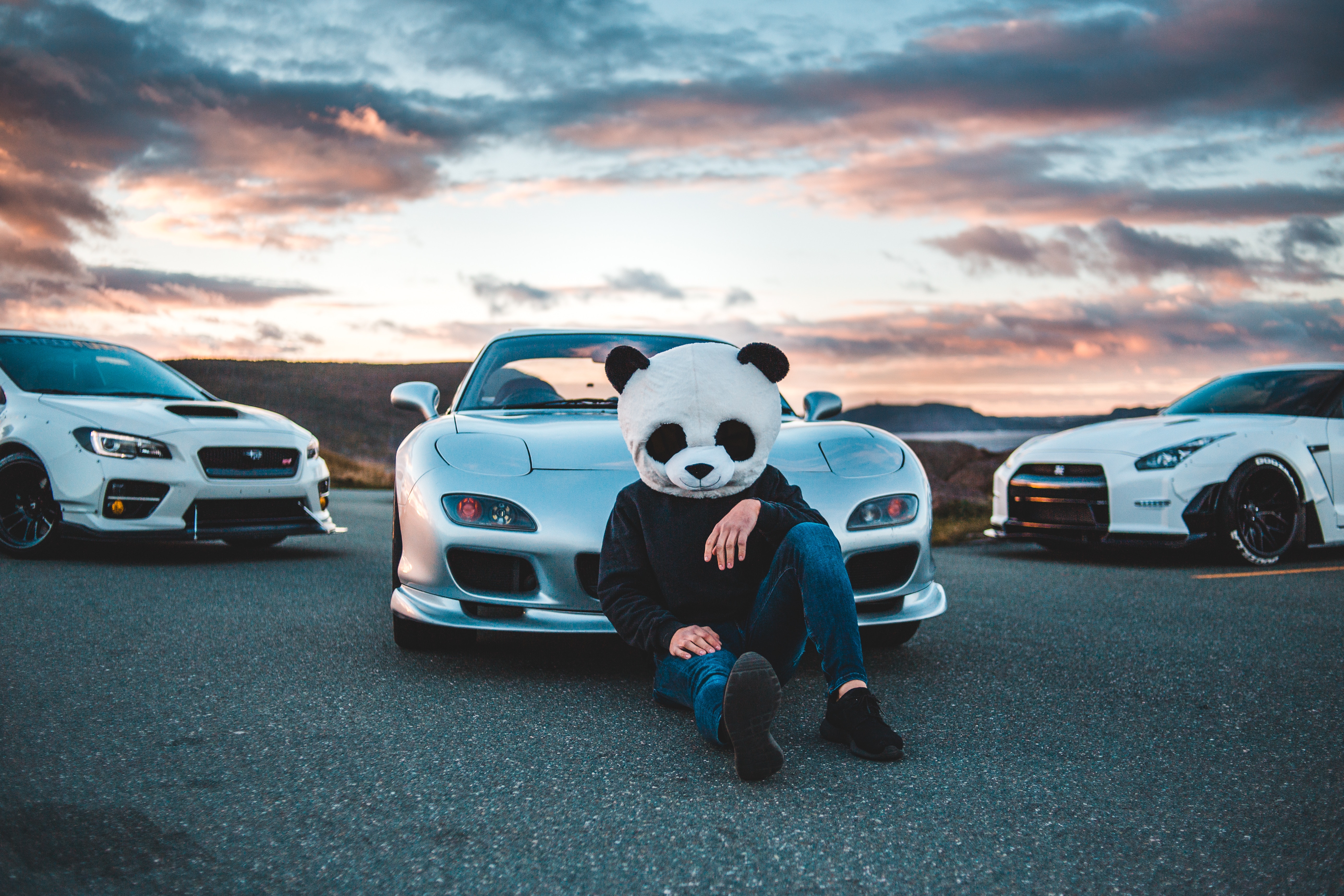 mask, races, mazda, cars, panda