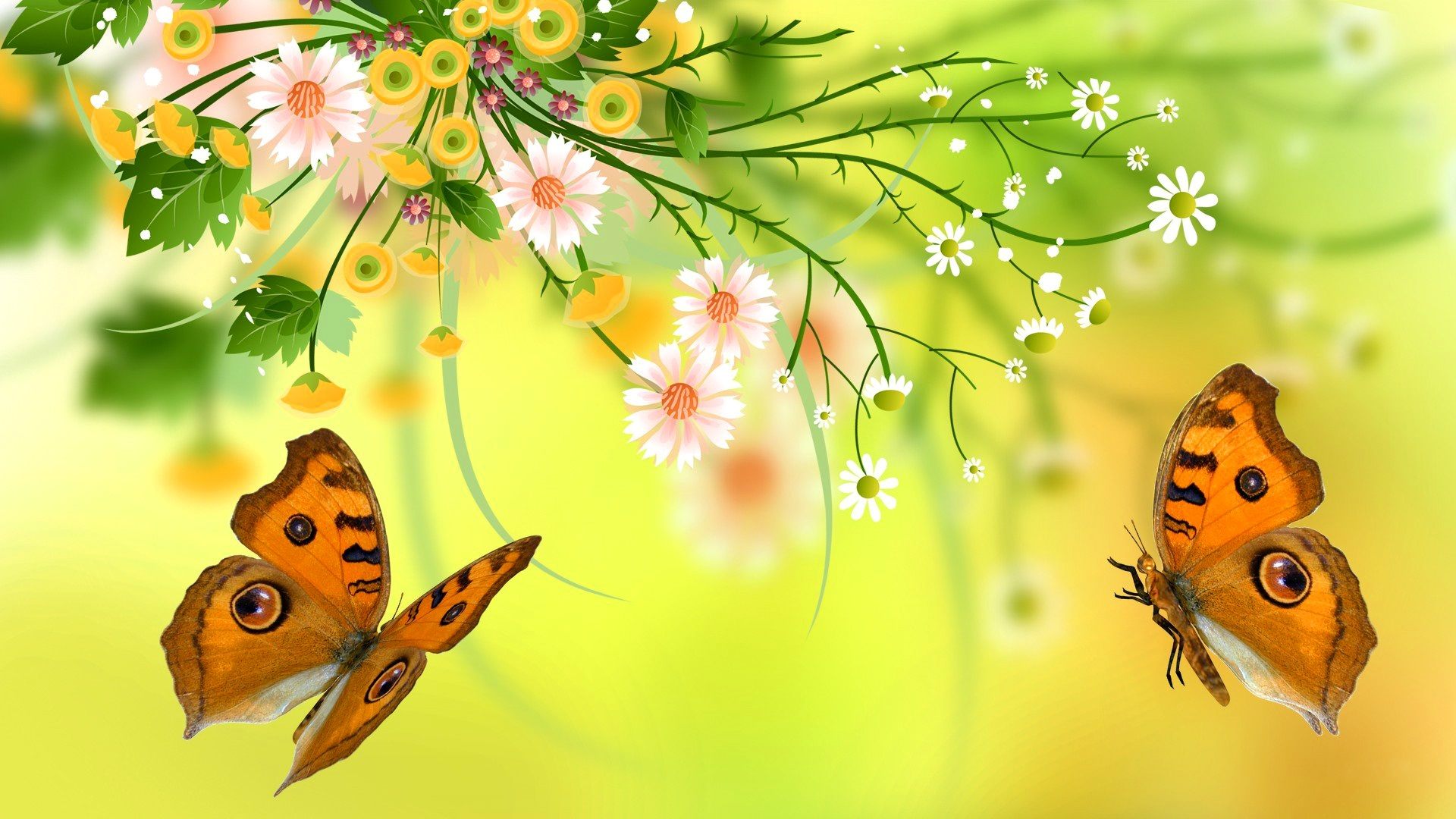 Скачать картинку Цветок, Бабочка, Весна, Художественные в телефон бесплатно.