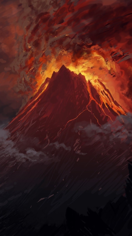 無料モバイル壁紙ペインティング, 芸術的, 火山, 噴火をダウンロードします。
