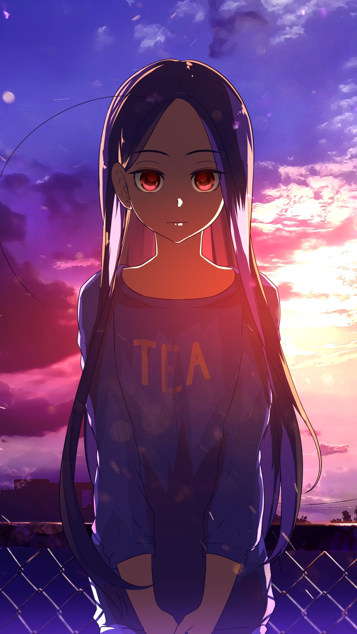 Download mobile wallpaper Anime, Sunset, Cloud, Original, Red Eyes for free.