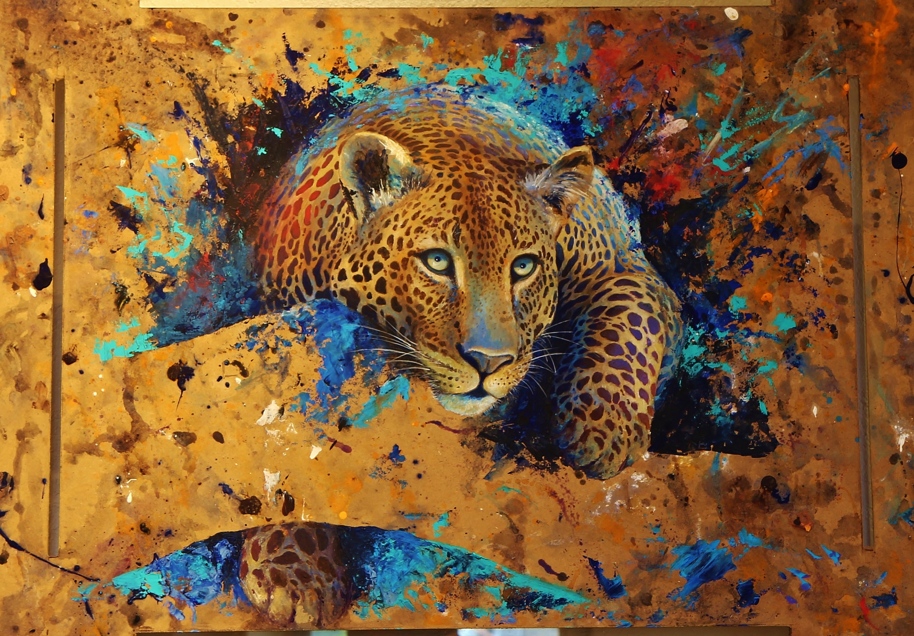 Baixar papel de parede para celular de Animais, Gatos, Leopardo, Cores, Pintura gratuito.