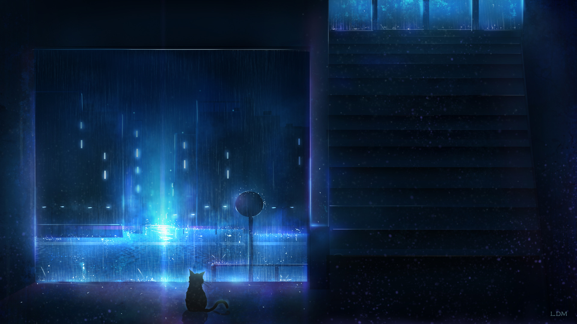 Free download wallpaper Anime, Night, Cat on your PC desktop