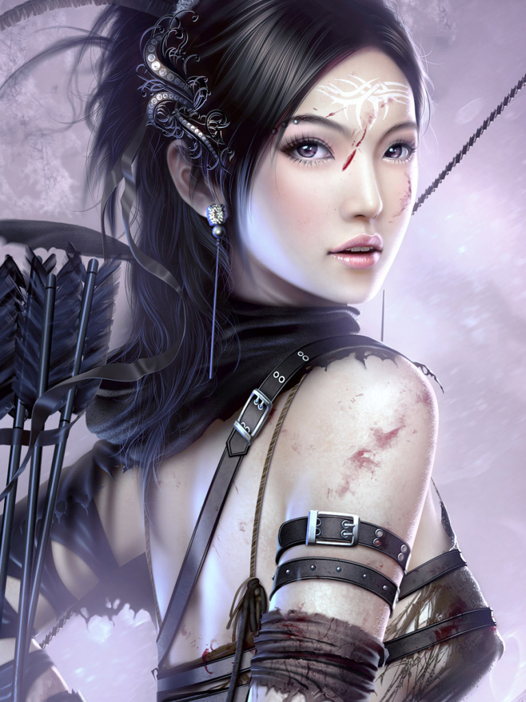 Download mobile wallpaper Fantasy, Arrow, Tattoo, Bow, Asian, Archer, Woman Warrior for free.
