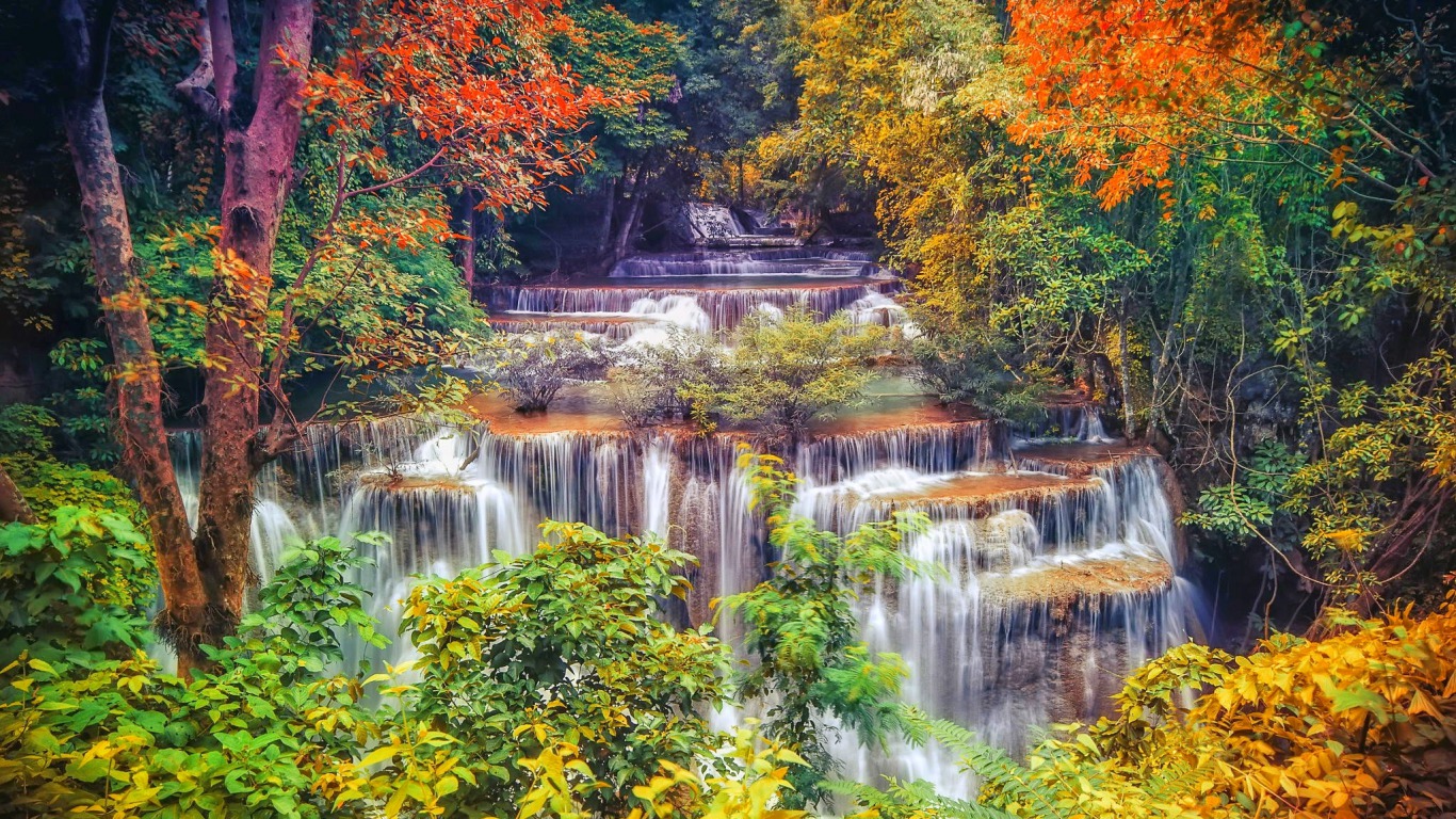 Free download wallpaper Waterfall, Leaf, Fall, Earth on your PC desktop