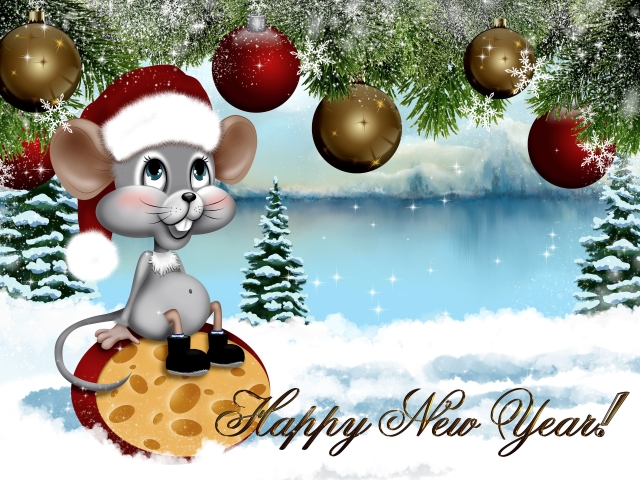 Download mobile wallpaper New Year, Holiday, Mouse, Christmas Ornaments, Santa Hat for free.