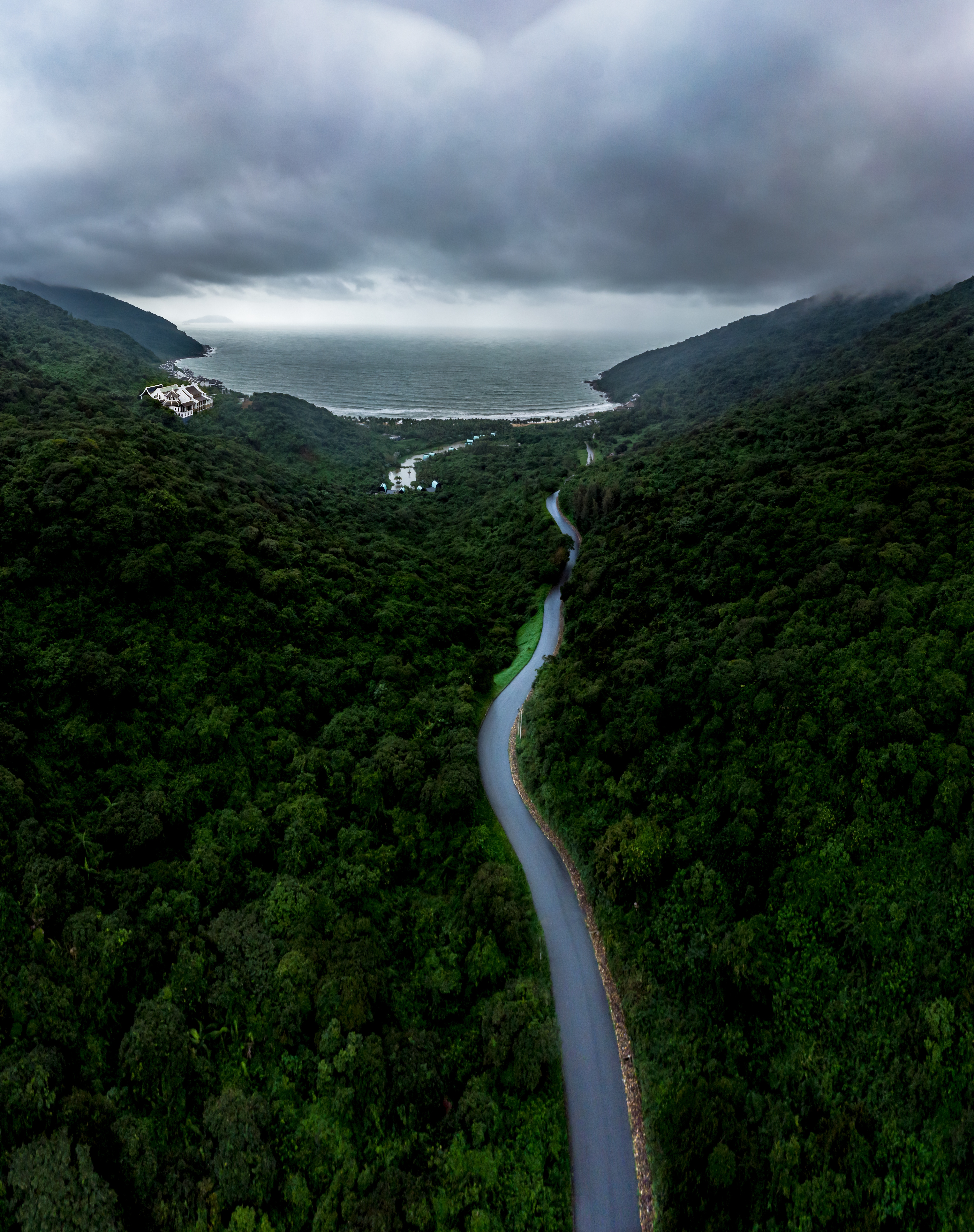 Free download wallpaper Sky, Road, Fog, View From Above, Forest, Nature, Sea on your PC desktop