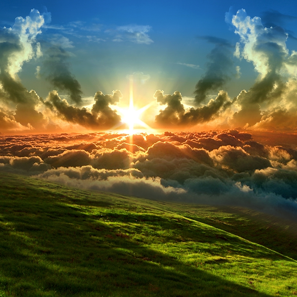 Скачать обои бесплатно Трава, Небо, Солнце, Облака, Облако, Земля/природа, Закат Солнца картинка на рабочий стол ПК