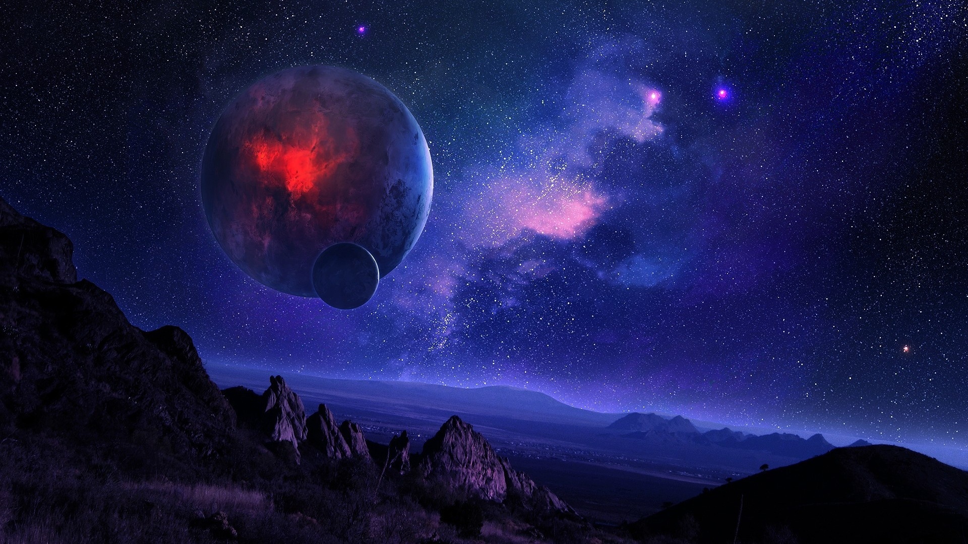 planets, blue, fantasy, landscape lock screen backgrounds