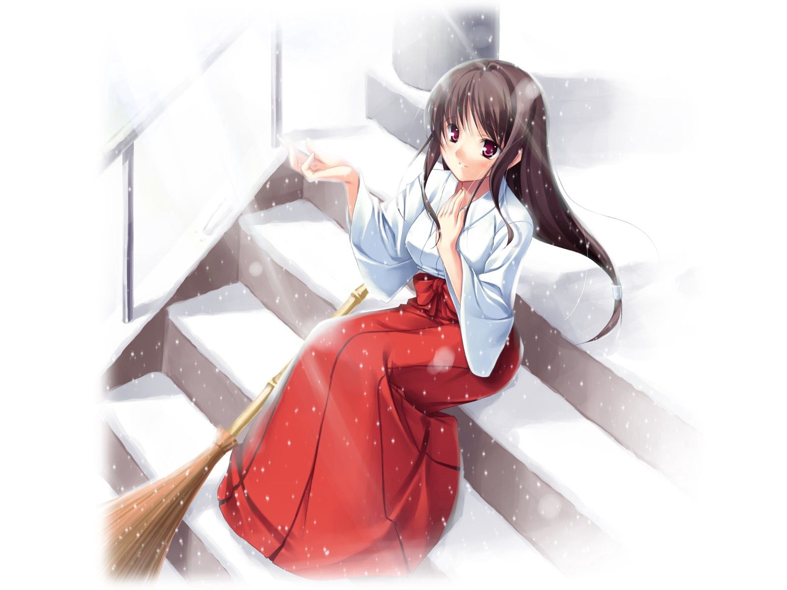 Free download wallpaper Snow, Kimono, Girl, Anime on your PC desktop