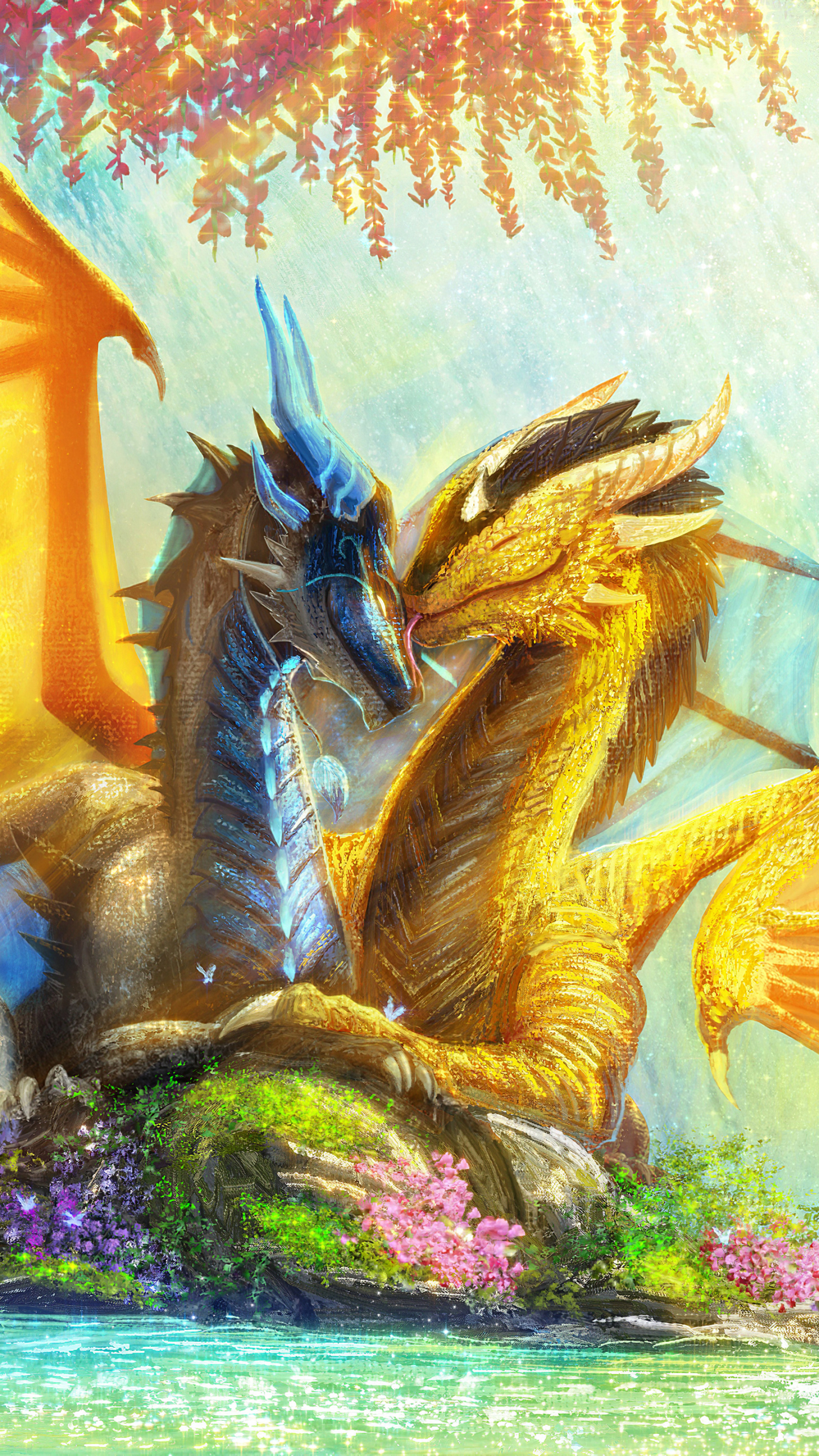 Download mobile wallpaper Fantasy, Love, Dragon for free.