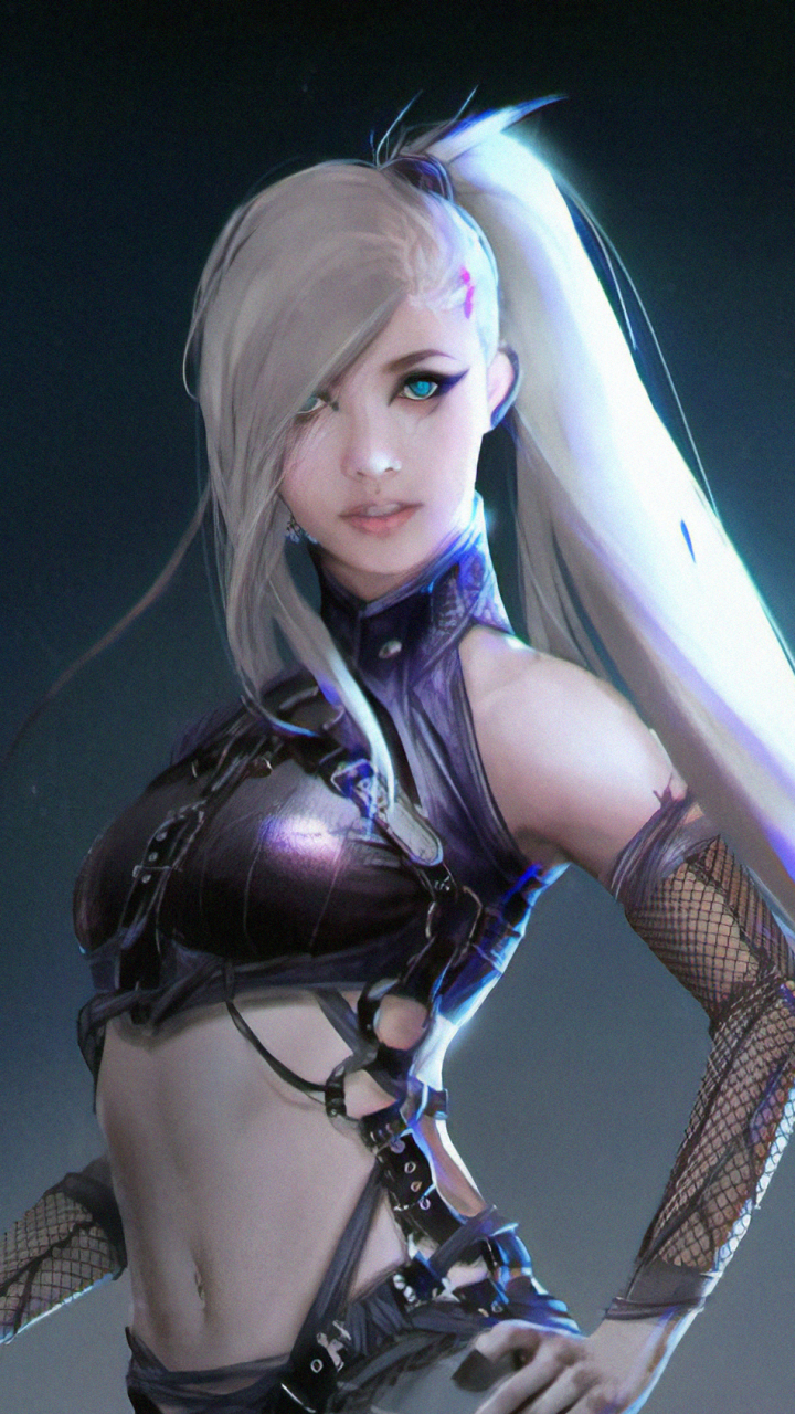 Download mobile wallpaper Fantasy, Blue Eyes, Long Hair, Women Warrior, White Hair for free.