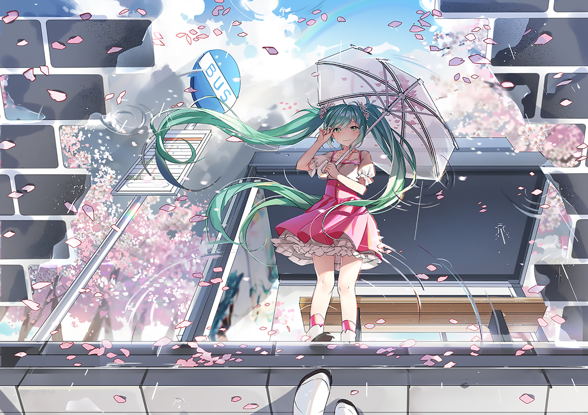 Laden Sie das Regenschirm, Vocaloid, Hatsune Miku, Animes-Bild kostenlos auf Ihren PC-Desktop herunter