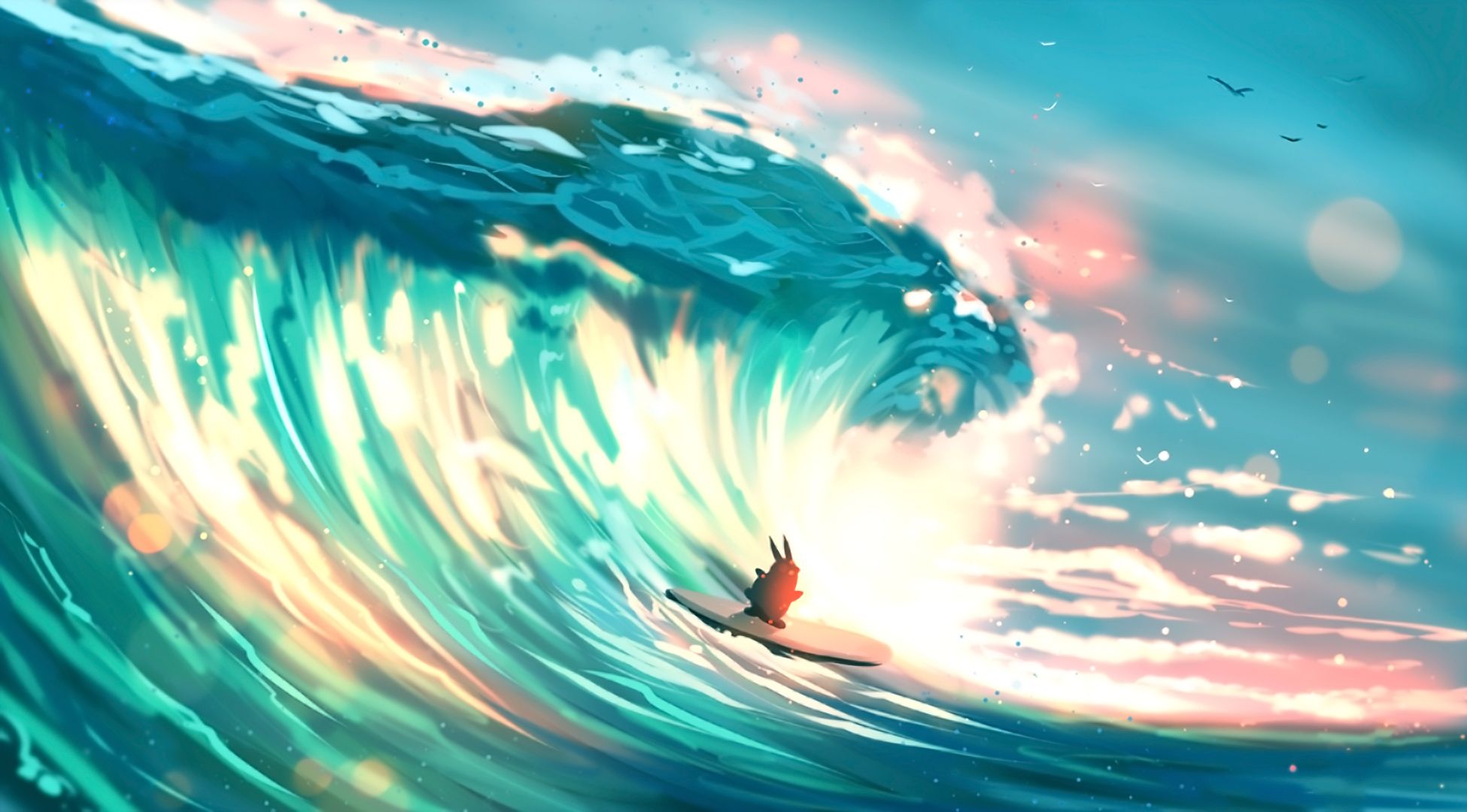 Free download wallpaper Fantasy, Animal, Wave, Surfboard, Surfing, Bunny, Fantasy Animals on your PC desktop