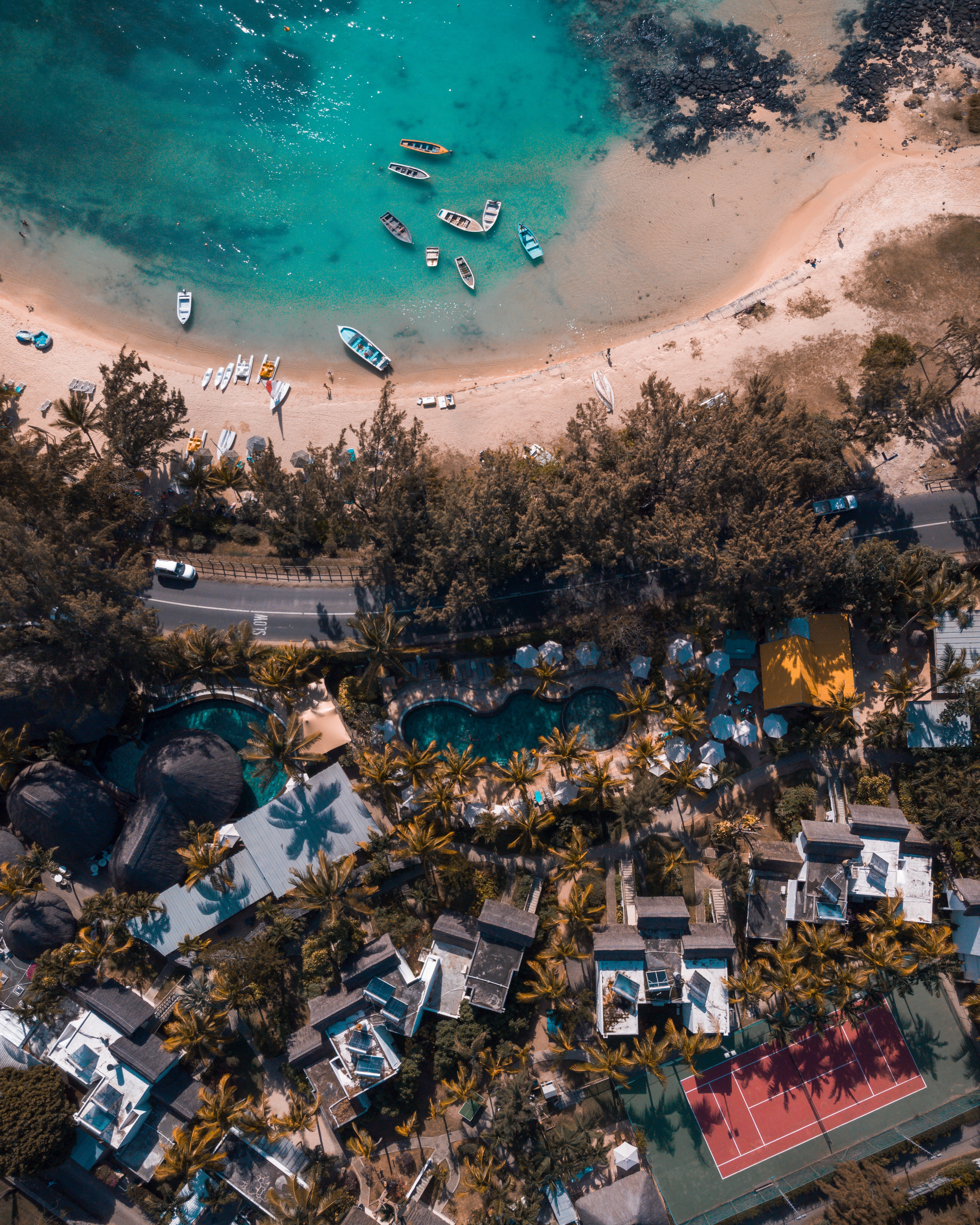 desktop Images miscellaneous, trees, beach, building, view from above, coast, miscellanea, road