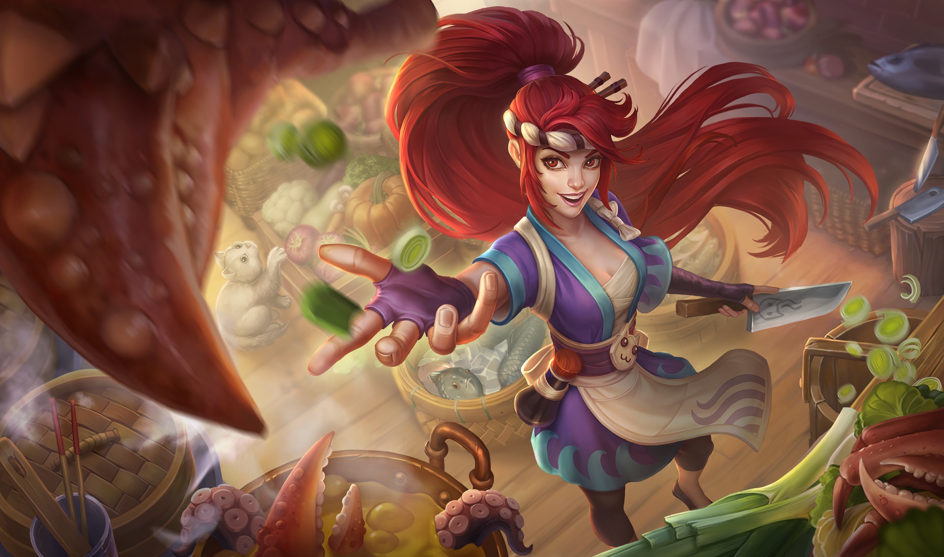 Free download wallpaper League Of Legends, Smile, Red Eyes, Video Game, Long Hair, Red Hair, Akali (League Of Legends), Ponytail on your PC desktop