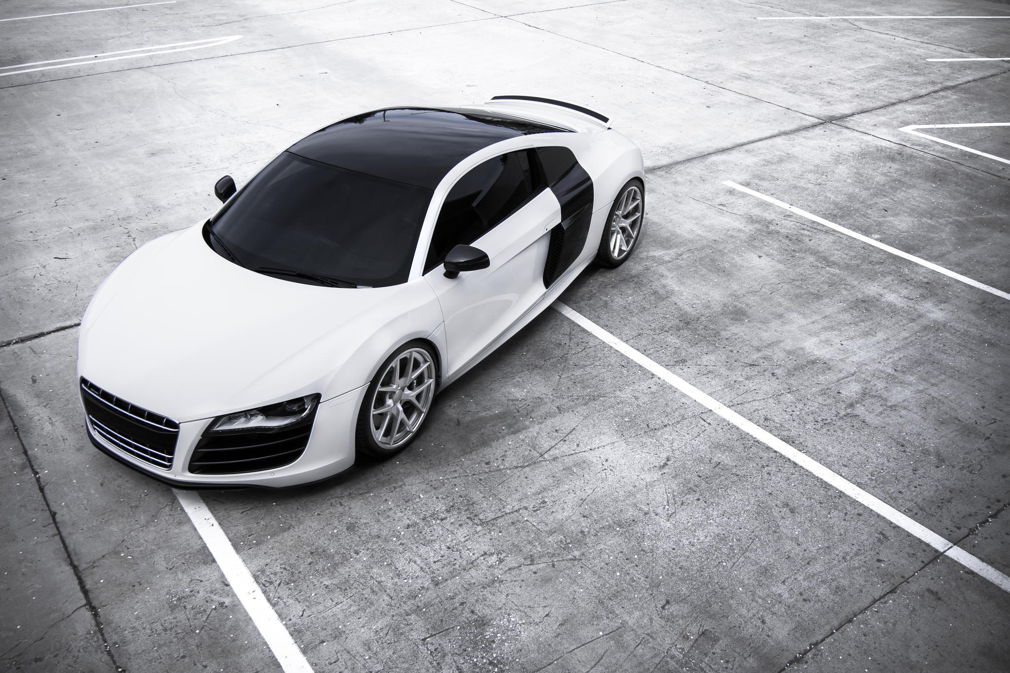 audi, cars, white, view from above, r8