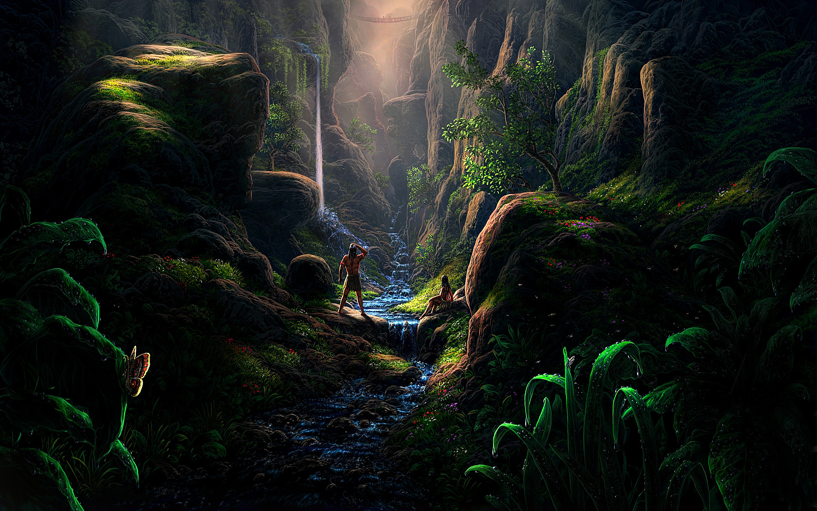 Free download wallpaper Fantasy, Waterfall, Forest, Tree on your PC desktop