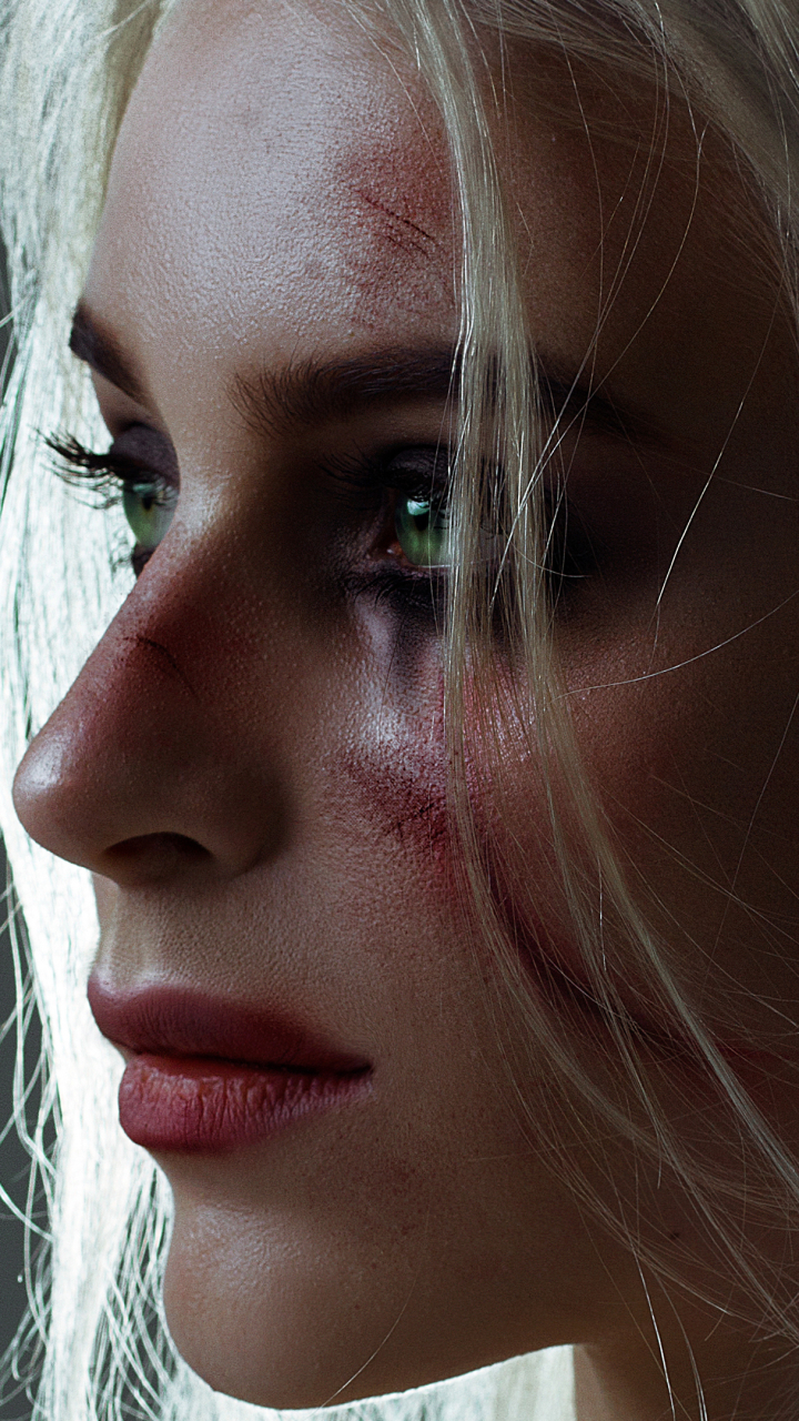 Download mobile wallpaper Face, Women, Green Eyes, Cosplay, The Witcher 3: Wild Hunt, Ciri (The Witcher) for free.