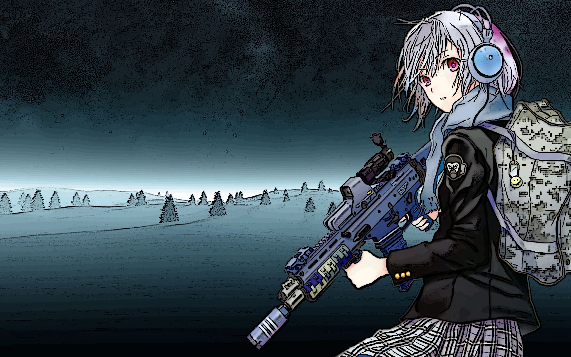 Download mobile wallpaper Anime, Girl, Gun for free.