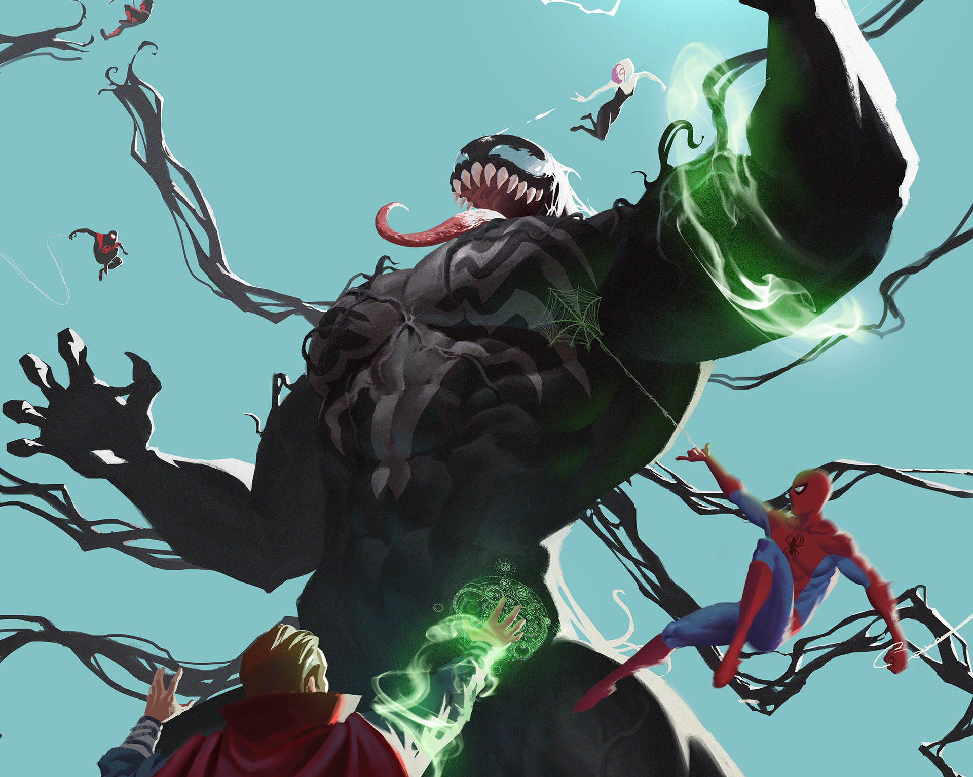 Baixar papel de parede para celular de Homem Aranha, História Em Quadrinhos, Venom, Doutor Estranho, Miles Morales, Spider Gwen gratuito.