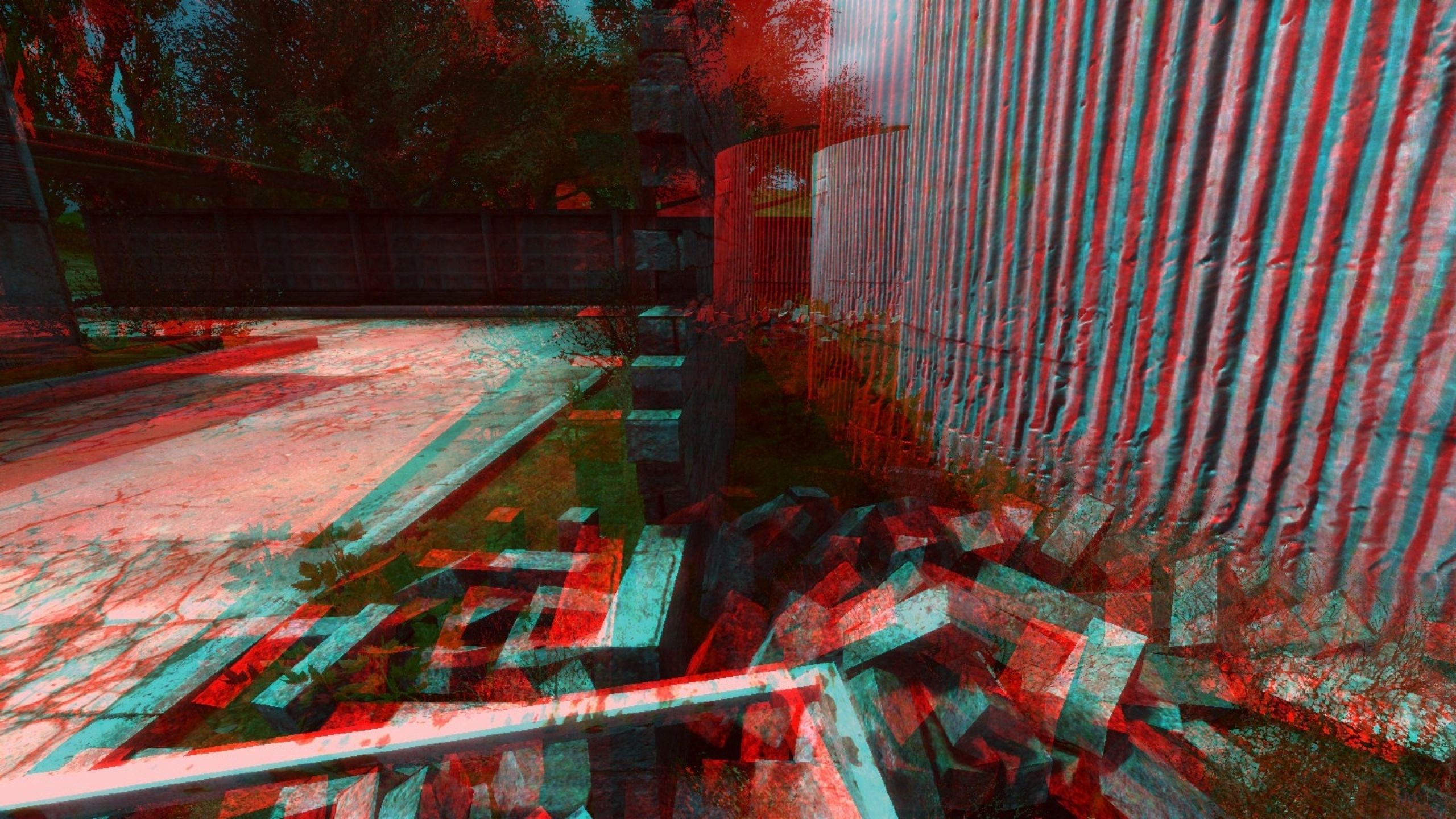 red, 3d, wall, graphics, anaglyph