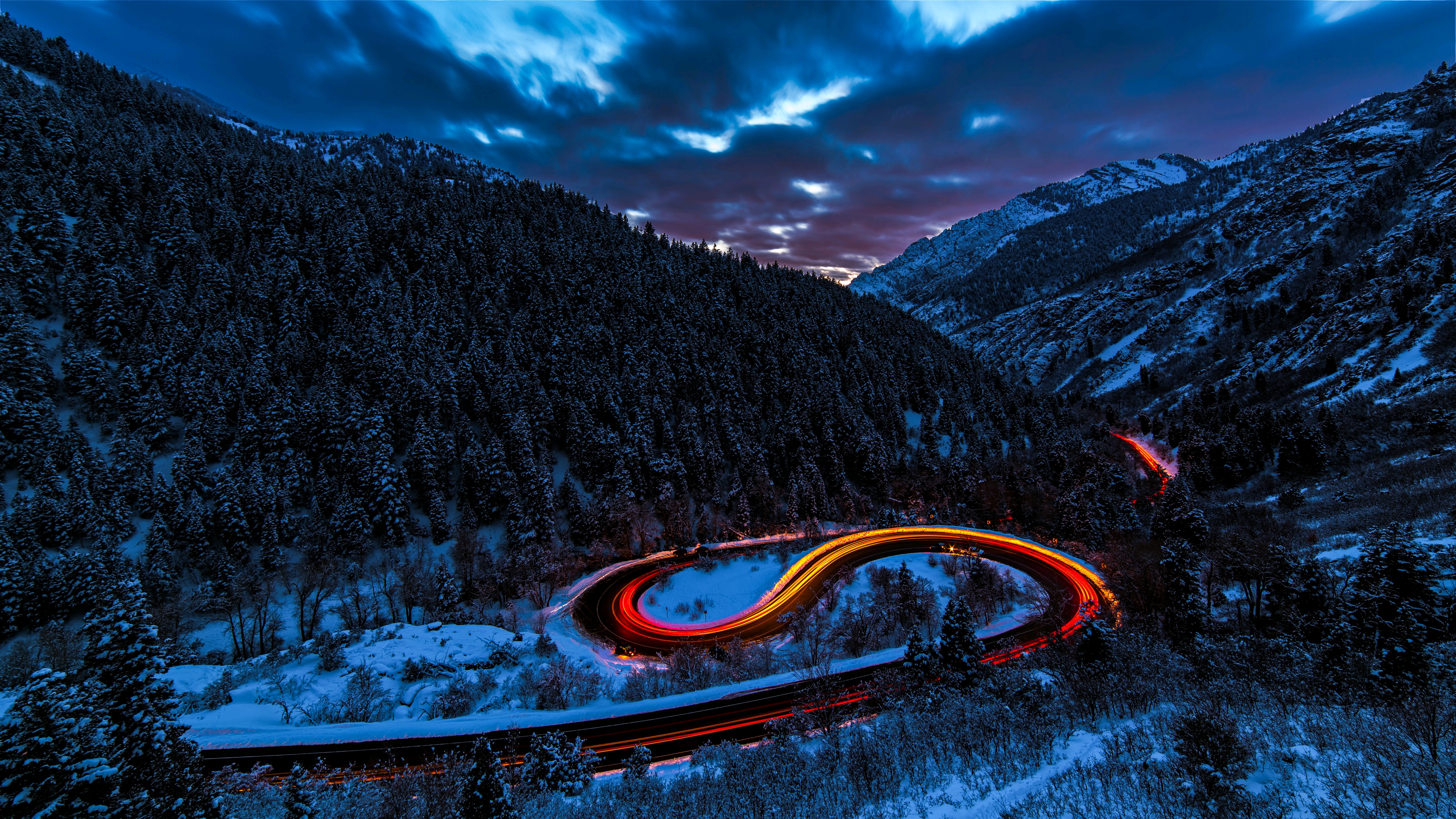 Download mobile wallpaper Winter, Snow, Road, Forest, Man Made, Time Lapse for free.